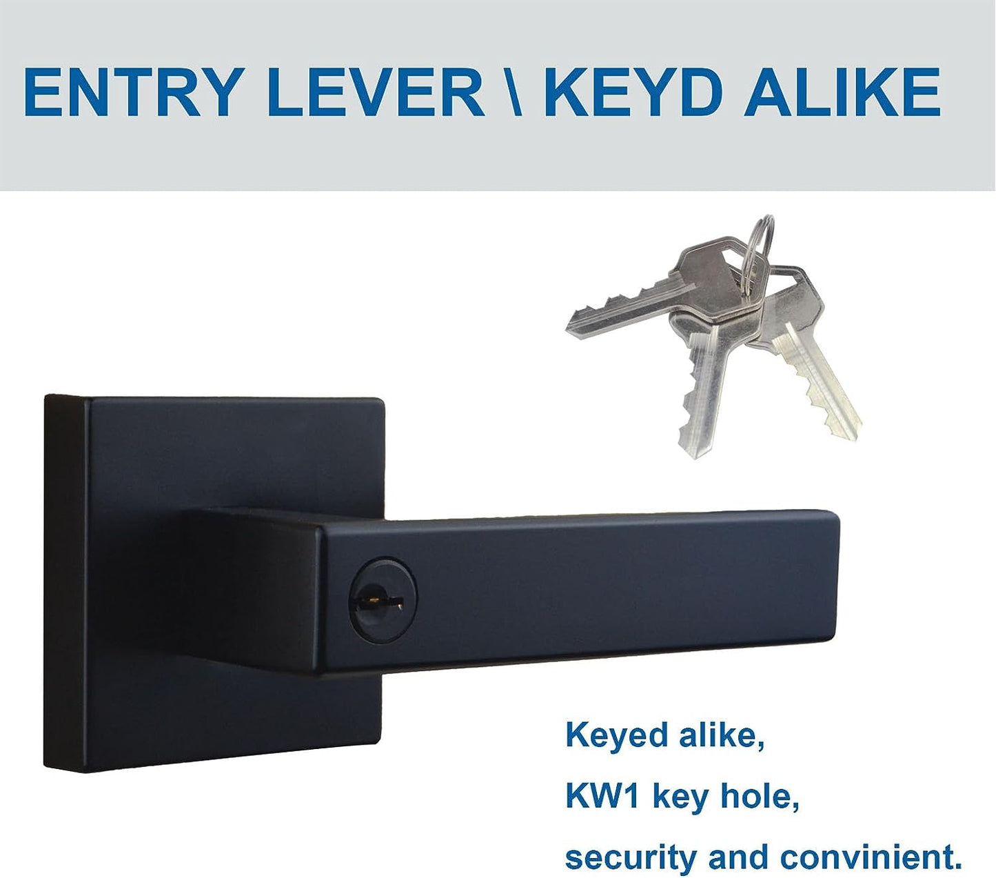 Matte Black Straight-Style Door Lever with Keyed-Alike Entry Function - Includes Exterior and Interior Entry Lock with Keys. Suitable for Both Left and Right-Handed Doors. Available in a 1-Pack.