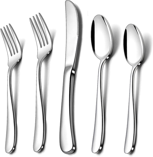 40-Piece Heavy Duty Stainless Steel Silverware Set: Modern Flatware Cutlery Set for 8. Fancy Tableware Eating Utensils Set for Home Wedding. Dishwasher Safe with Mirror Finish.