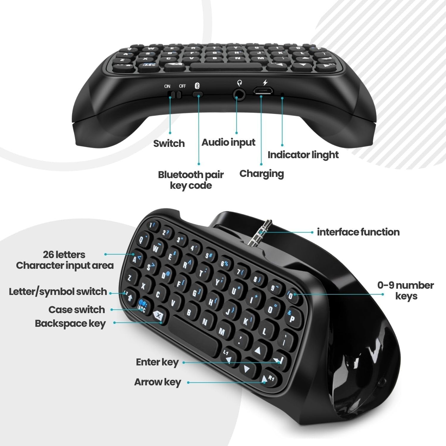 PS4 Chatpad - Compact Design QWERTY Keyboard Attachment for PS4 Controllers. Ultimate Gamepad Keyboard for Playstation 4, compatible with PS4, PS4 Slim, and PS4 Pro.