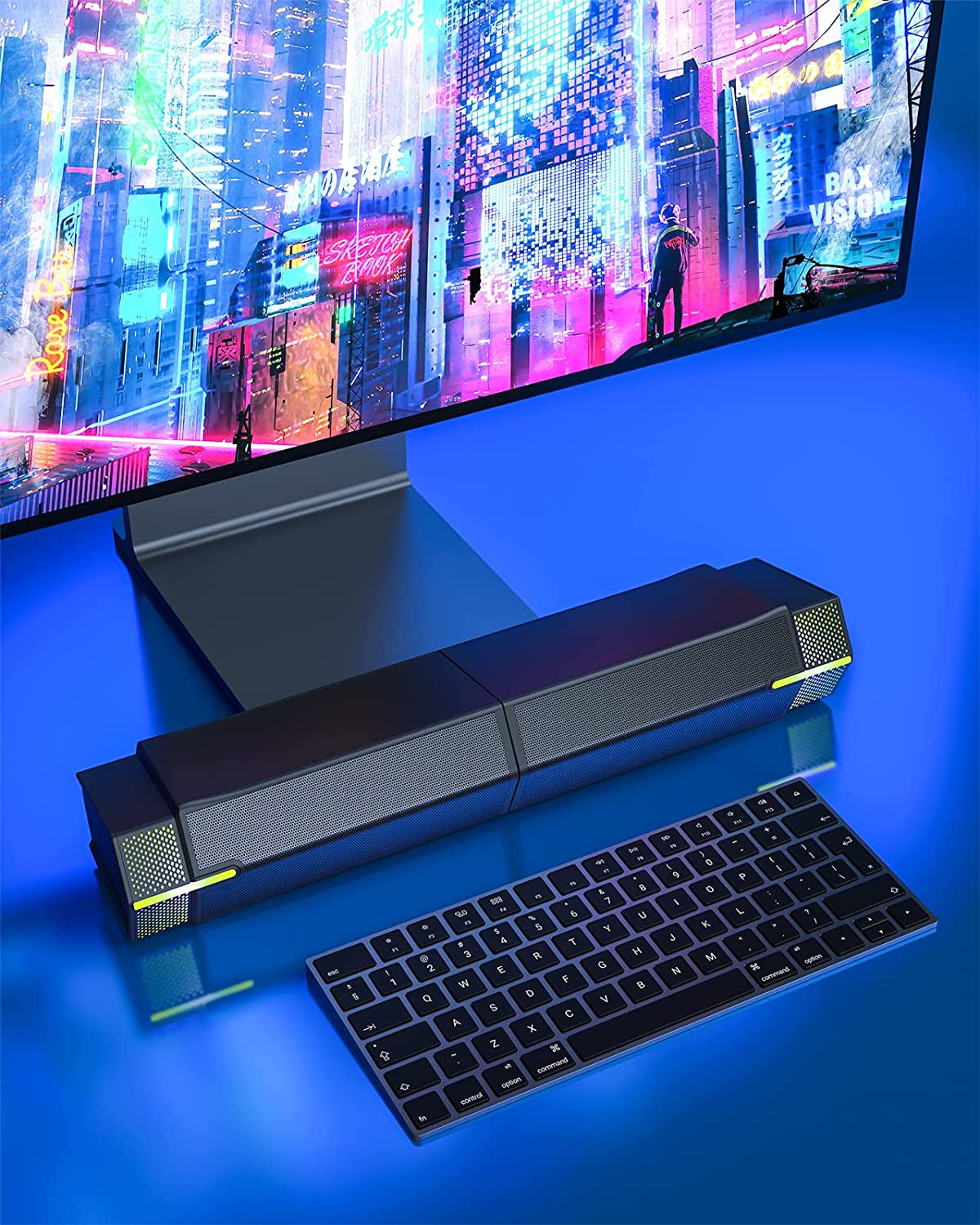 Bluetooth Computer Speakers for PC Desktop Monitor, Wired USB-Powered PC Sound Bar, Delivering Superb Stereo Sound with Customizable Gradient RGB Lighting - Combine or Separate for Maximum Versatility
