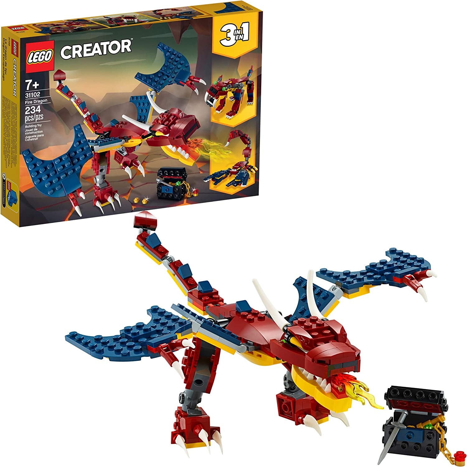 Creator 3in1 Fire Dragon 31102 Building Kit - A Sophisticated Buildable Toy for Children - Latest Release of 2020 (234 Pieces)