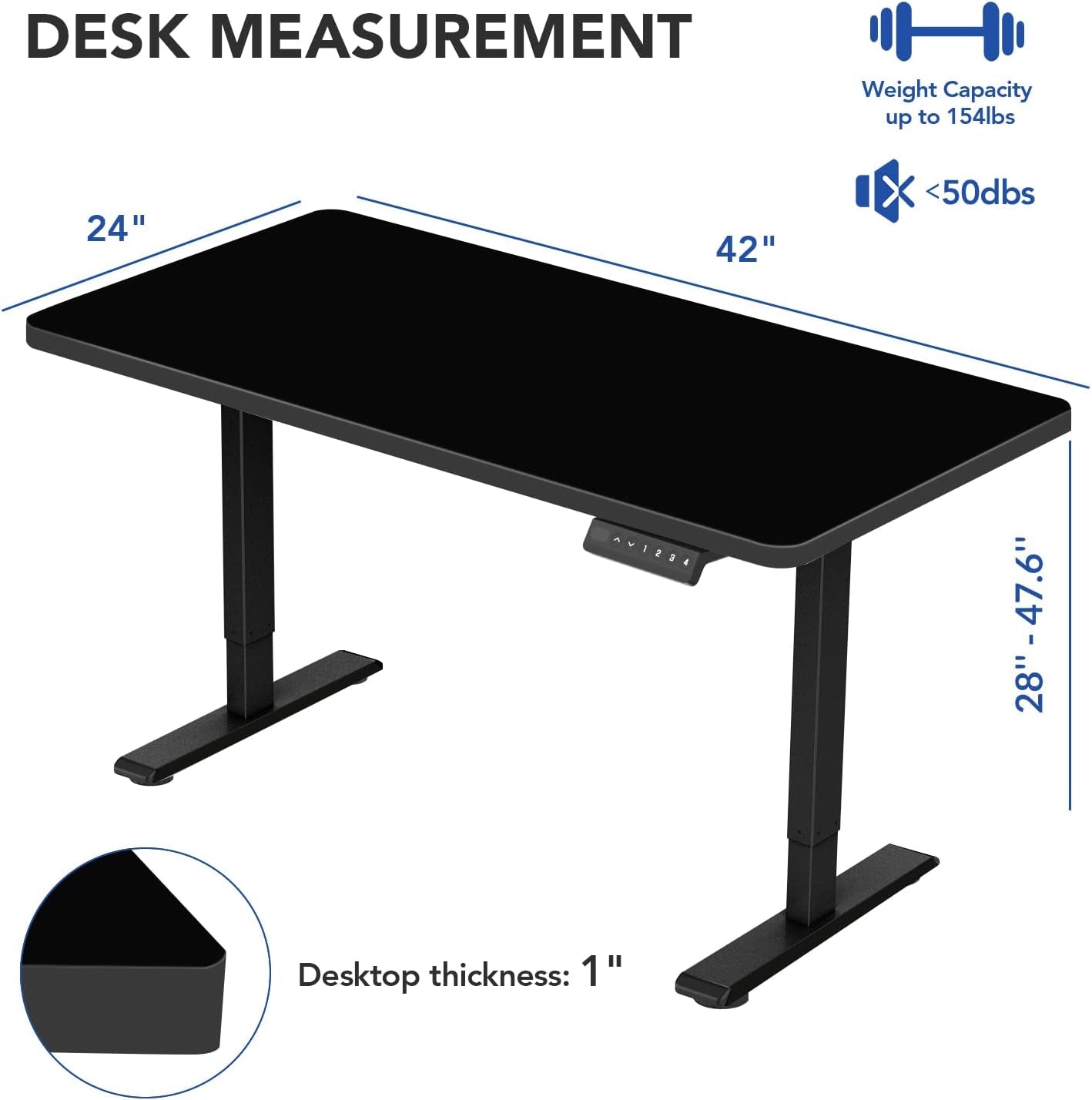 Electric Standing Desk 40 x 24 Inches Whole-Piece Desktop Small Adjustable Height Home Office Desk Memory Controller (Black Frame + 40" Black Top, 2 Packages)