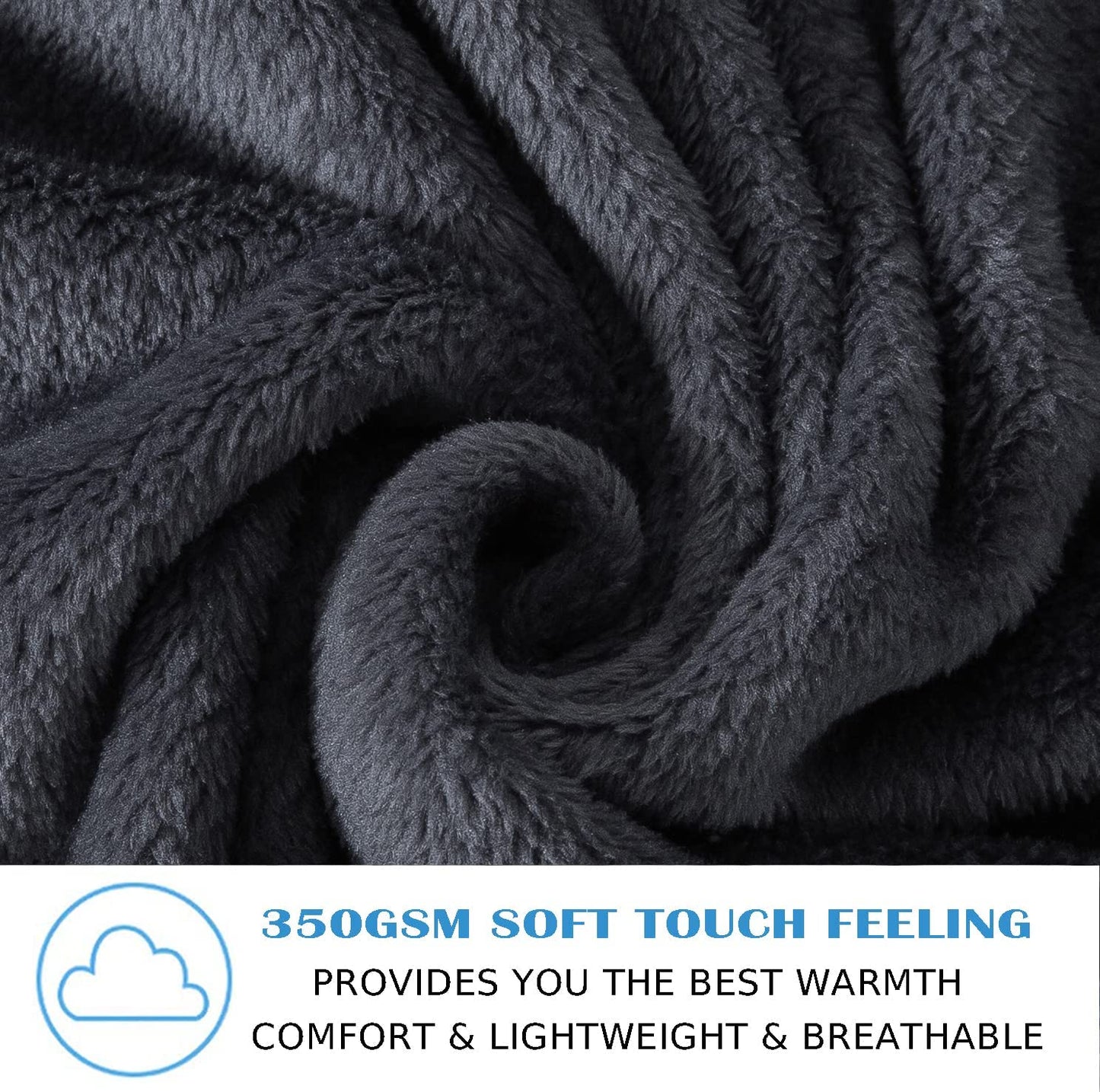 350GSM Fleece Blanket: Lightweight Microfiber Anti-Static Blanket in Dark Grey color, measuring 50x60 inches. Perfect as a Bed Throw Blanket.