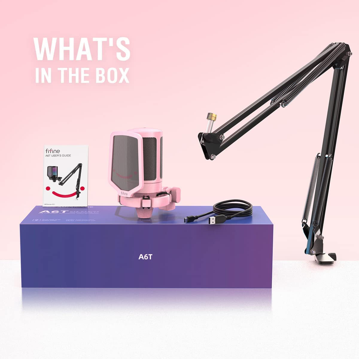 USB PC Microphone Kit with RGB, Boom Arm Stand, Tap-To-Mute, Gain Knob - A6T Pink, for Gaming, Streaming, Recording, Podcasting, Video, Compatible with Mac, PS4, PS5, and More