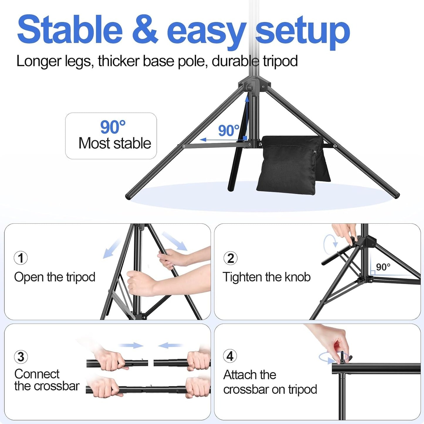 7x10ft/2.1Mx3M Photo Backdrop Stand Kit - Adjustable Background Support System for Video Studio and Photography, Includes 2 Sand Bags and 4 Clamps, Ideal for Parties