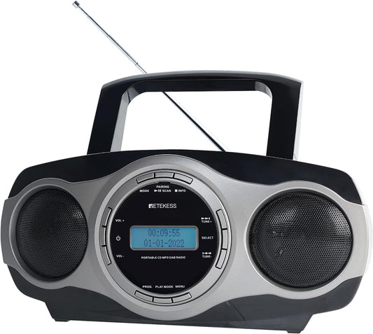 Portable CD Player with FM Stereo, LCD Display, and Multiple Inputs - Black