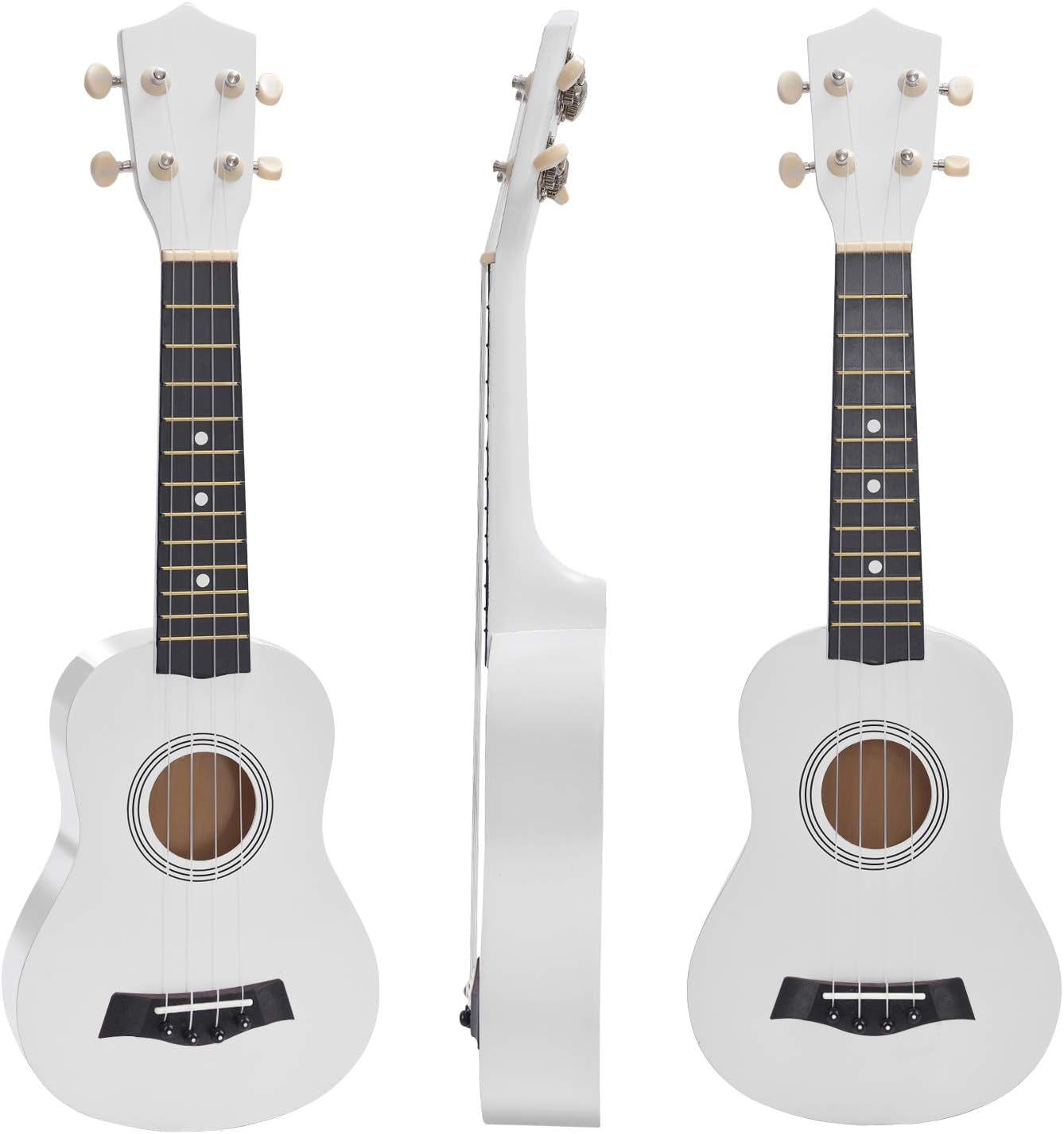 21" Soprano Ukulele - Specially Designed for Kids, Students, and Beginners. Includes a Carrying Bag and a Digital Tuner, available in a clean White finish.