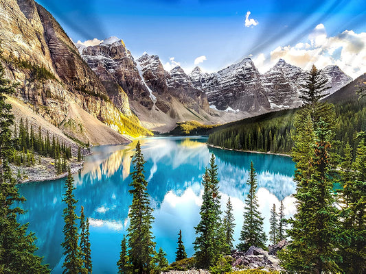 Moraine Lake Sunset Landscape Tapestry - 59.1x78.7 Inch Forest & Mountain Range Wall Hanging