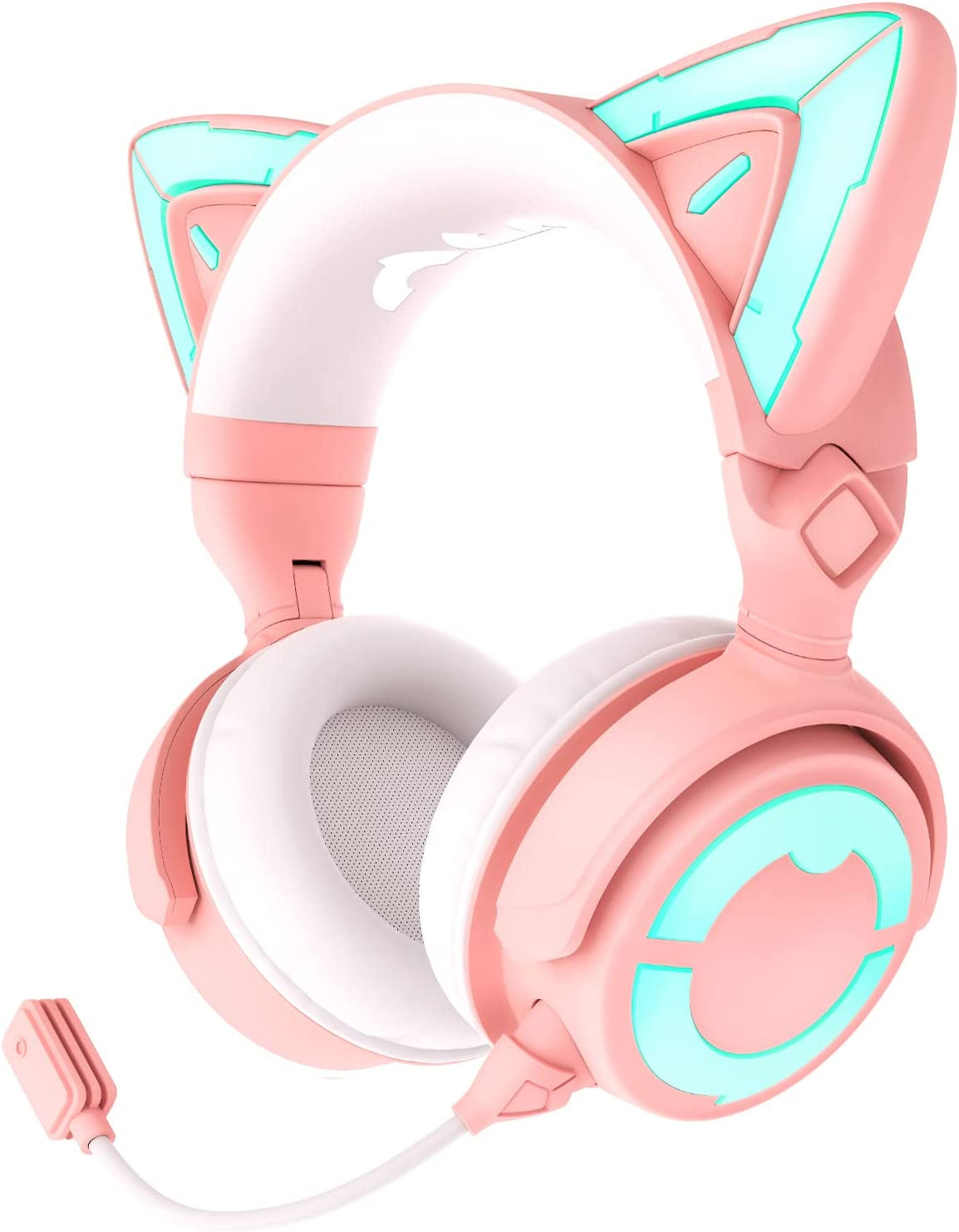 Pink RGB Cat Ear Headphone 4: Upgraded Wireless & Wired Gaming Headset with Attachable HD Microphone. Features Active Noise Reduction, Dual-Channel Stereo, and Customizable Lighting and Effects via APP.