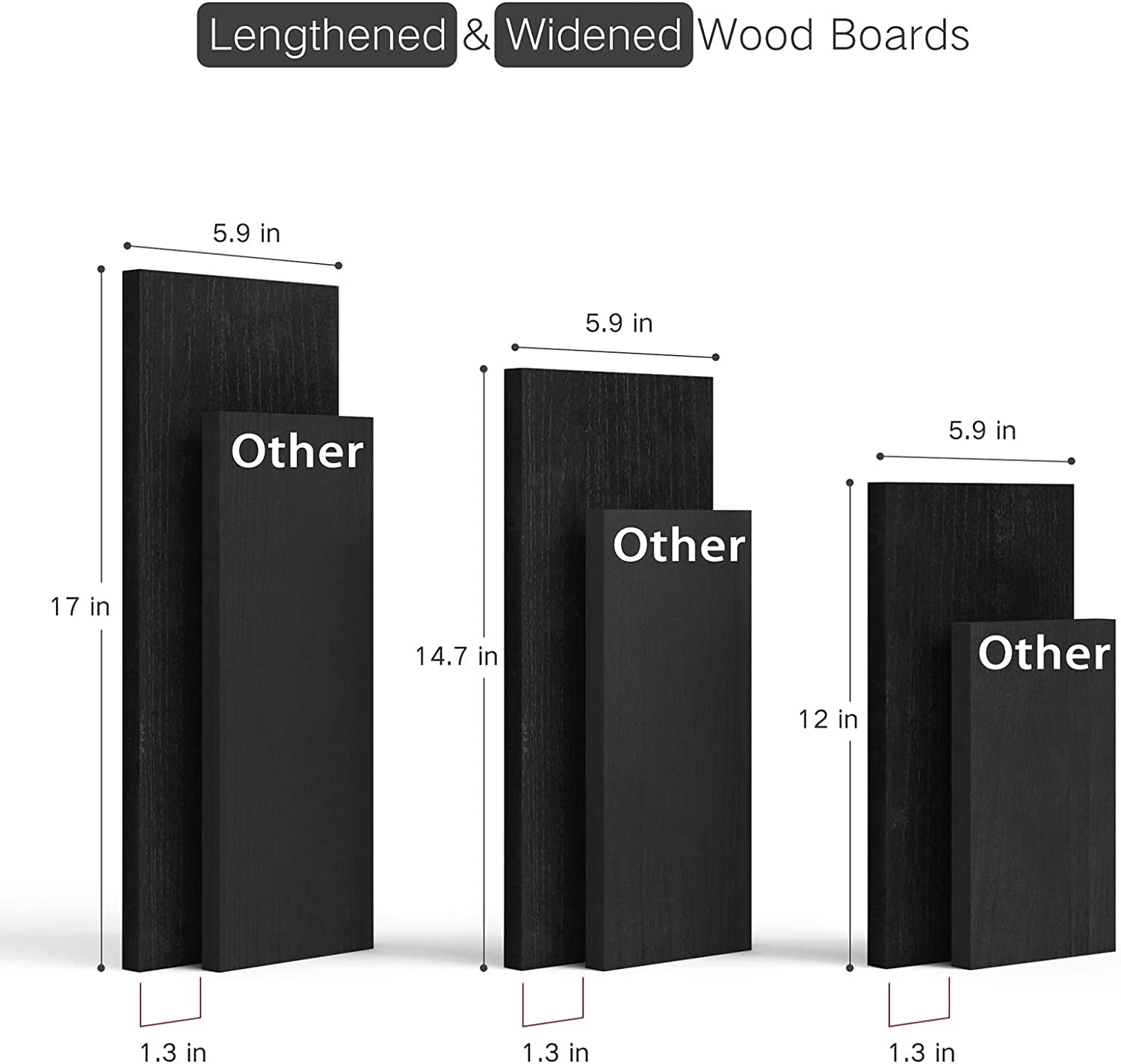 Set of 3 Rustic Wood Wall Mounted Floating Shelves - Ideal for Bedroom, Bathroom, Living Room, Kitchen in Black