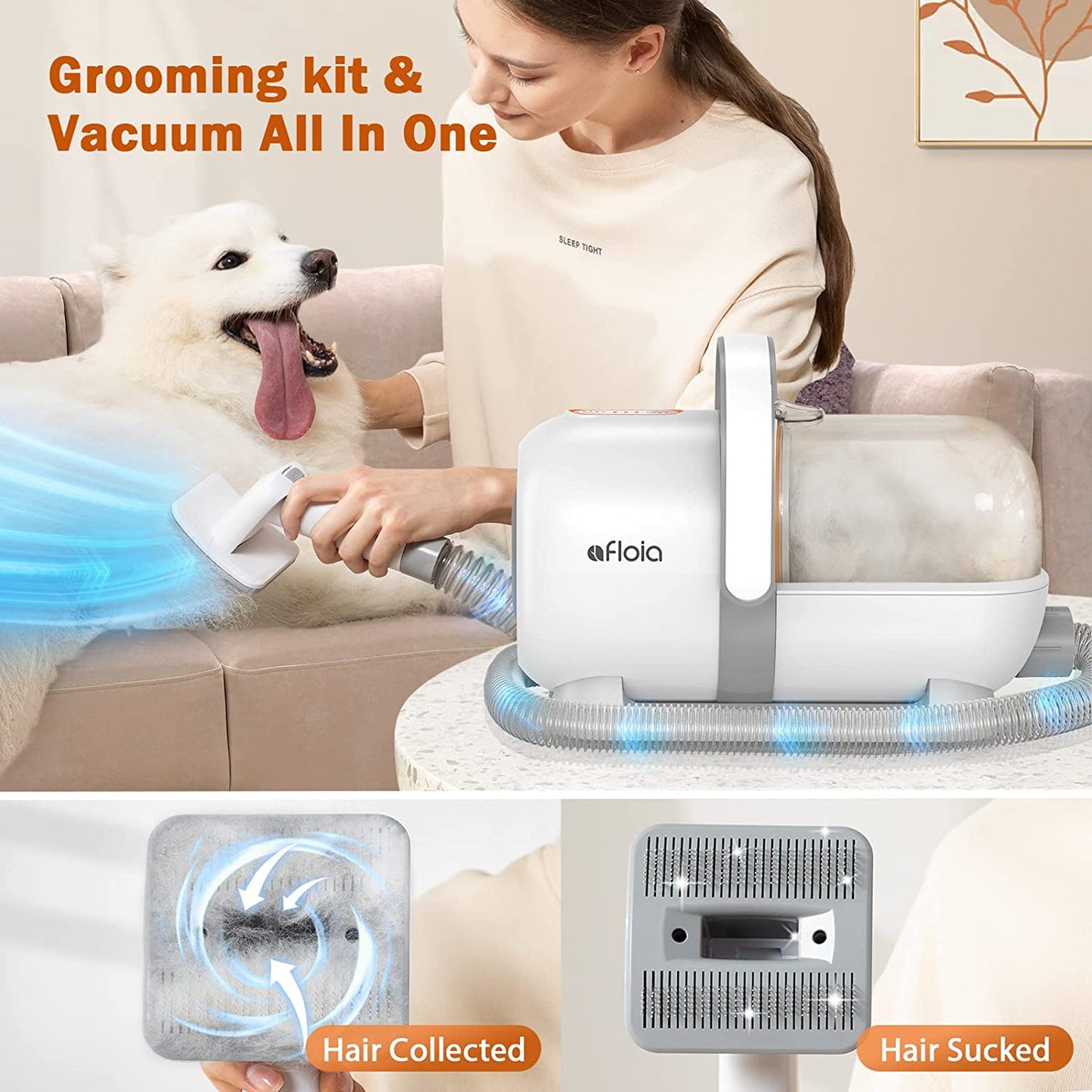  Pet Grooming Kit with Vacuum Suction - Includes 7 Essential Tools for Grooming, Deshedding, and Cleaning - Suitable for Dogs, Cats, and Other Pets - 1.5L Capacity