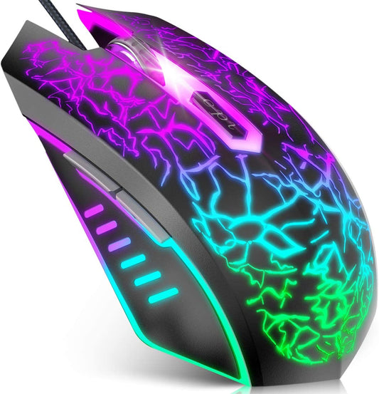 Ergonomic Wired Gaming Mouse: Experience the 7 Colors LED Backlight and 4 DPI Settings up to 3600 DPI - Perfect for Laptop PC Games, Work, and Compatible with Chromebook, Windows 7/8/10/Xp, Mac, Linux, Gamer, Notebook, and MacBook - Sleek in Black.