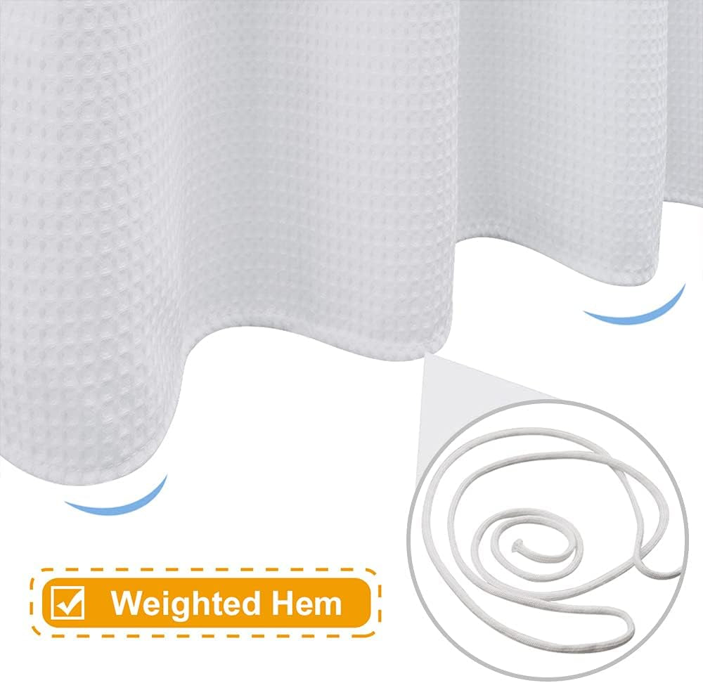 White Waffle Weave Extra Long Fabric Shower Curtain - 72" x 84" - Water Repellent, Hotel Quality, Washable Decorative Bathroom Curtain for Showers & Bathtubs