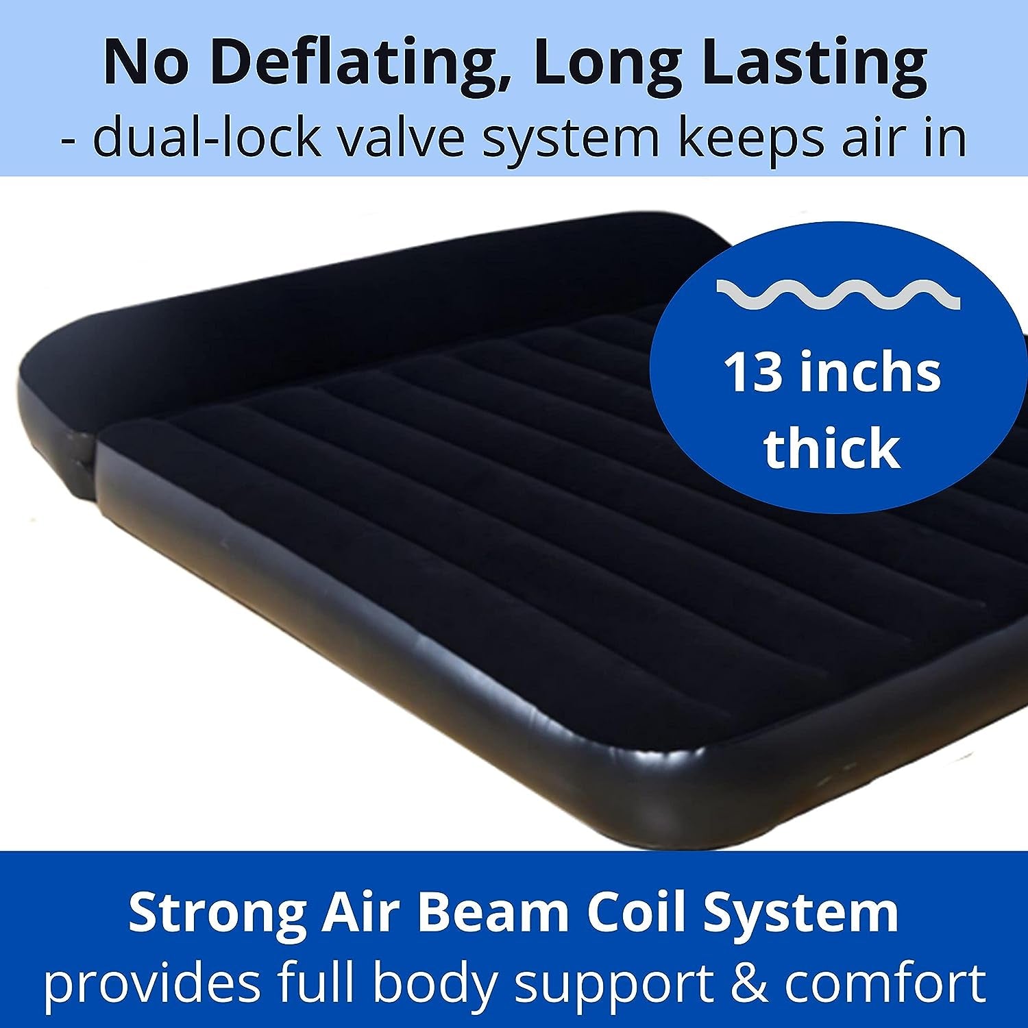 Queen Size Blow-Up Mattress with Deluxe Pillow - 13" Deep, Perfect for Camping and Outdoor Adventures.