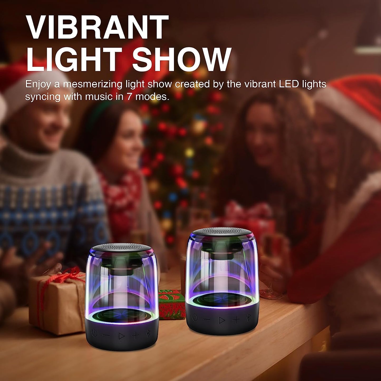 Portable Bluetooth Speakers: Dual TWS True Wireless Stereo Speaker Set. Enjoy 100 Ft Wireless Range, 10W 360° HD Sound & Rich Bass. Hands-Free Calls, TF Card Player, AUX Input, and Cool LED Lights.