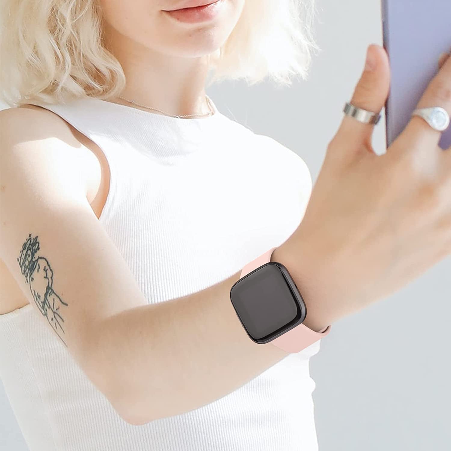 Silicone Bands For Fitbit Versa 2 Bands for Women Men - Soft Breathable Sport Replacement Wristbands for Fitbit Versa 2 / Fitbit Versa/Versa Lite/Versa SE (Black/Pink Sand/Grey/White)