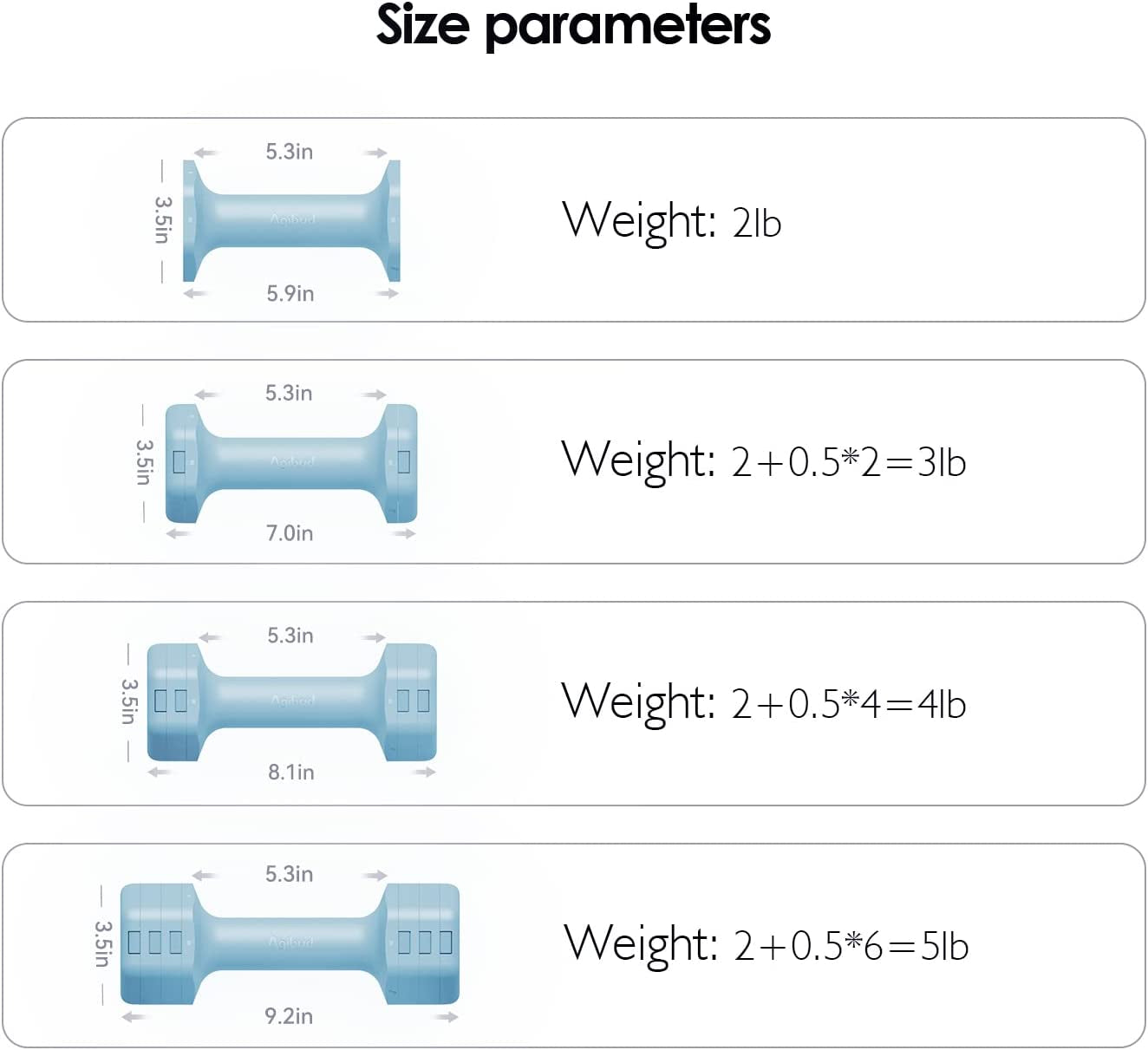 Adjustable Weight Dumbbells Set - This set includes one pair of dumbbells with weights ranging from 4lb to 10lb (2-5lb each). They are free weights suitable for home gym use and strength training for women, men, seniors, and teens.