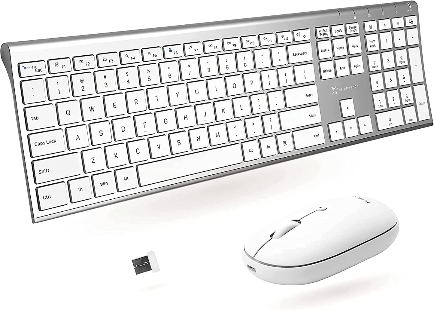 Wireless Keyboard and Mouse Combo for PC - Slim Design with 110 Keys, Aluminum Finish, and White Quiet Click Mouse - Advanced 2.4Ghz Connectivity