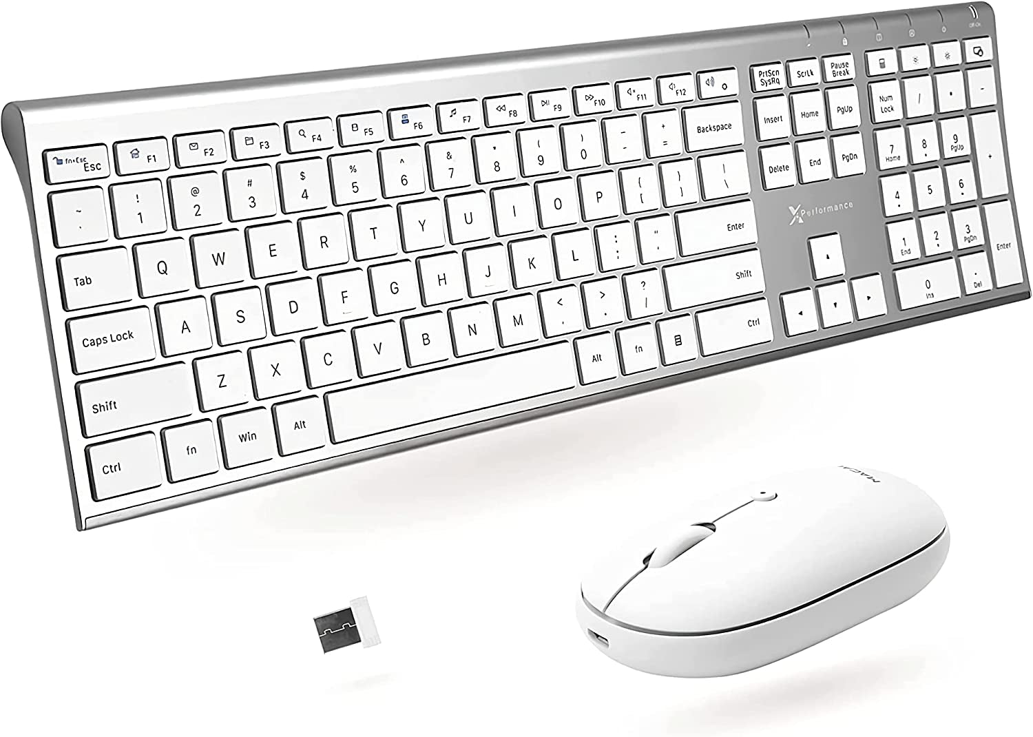 Wireless Keyboard and Mouse Combo for PC - Slim Design with 110 Keys, Aluminum Finish, and White Quiet Click Mouse - Advanced 2.4Ghz Connectivity