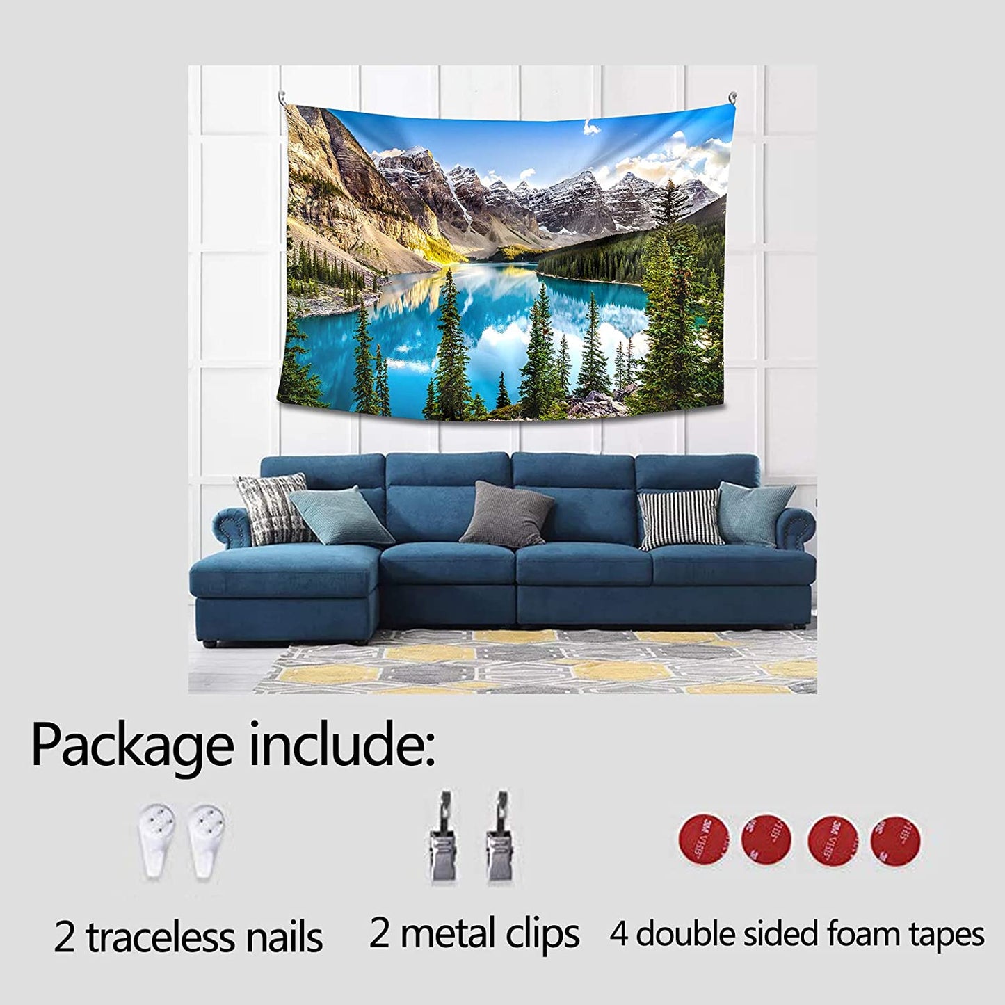 Moraine Lake Sunset Landscape Tapestry - 59.1x78.7 Inch Forest & Mountain Range Wall Hanging