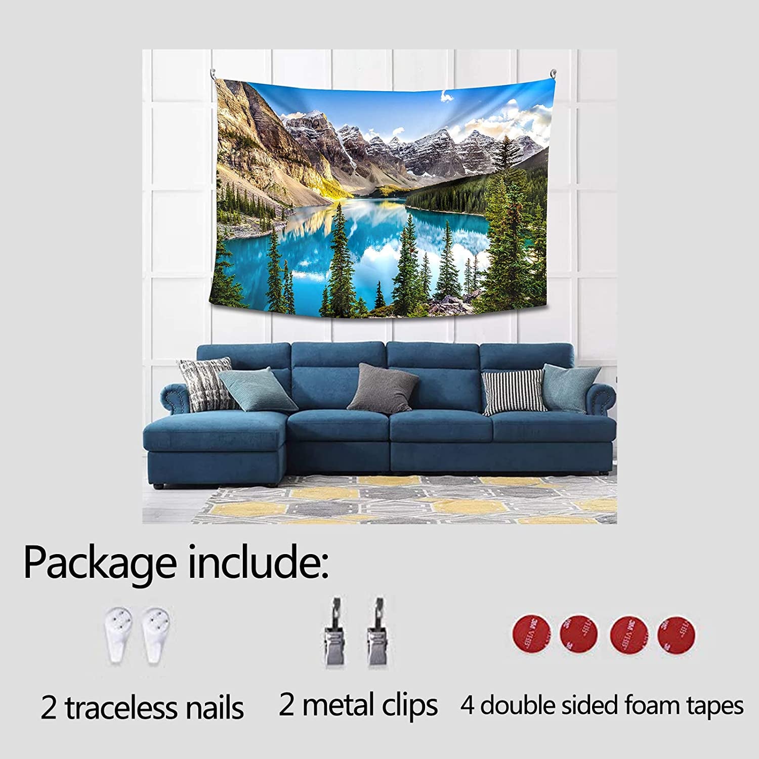 Moraine Lake Sunset Landscape Tapestry - 59.1x78.7 Inch Forest & Mountain Range Wall Hanging