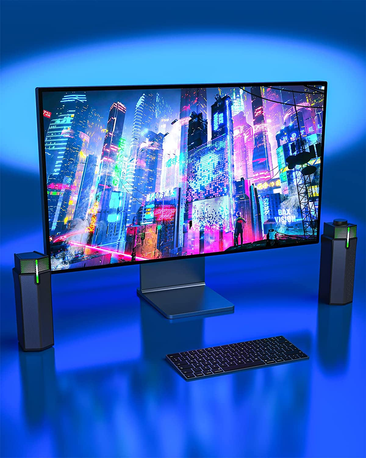 Bluetooth Computer Speakers for PC Desktop Monitor, Wired USB-Powered PC Sound Bar, Delivering Superb Stereo Sound with Customizable Gradient RGB Lighting - Combine or Separate for Maximum Versatility