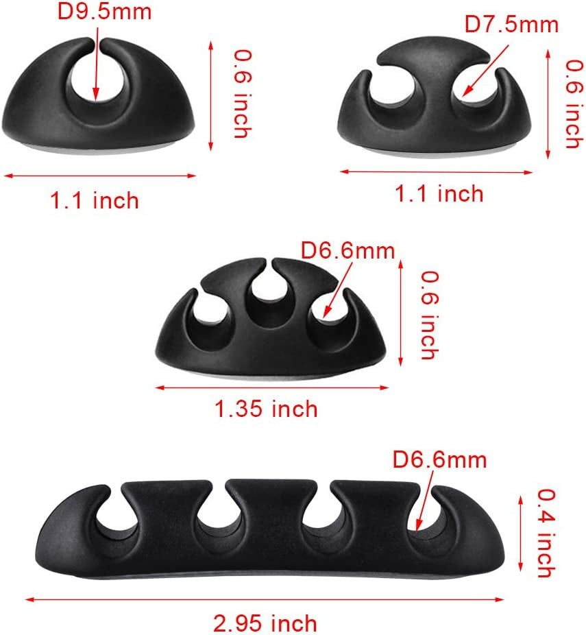 24-Piece Adhesive Silicone Cable Clips for Desk Cable Management - Black and Grey