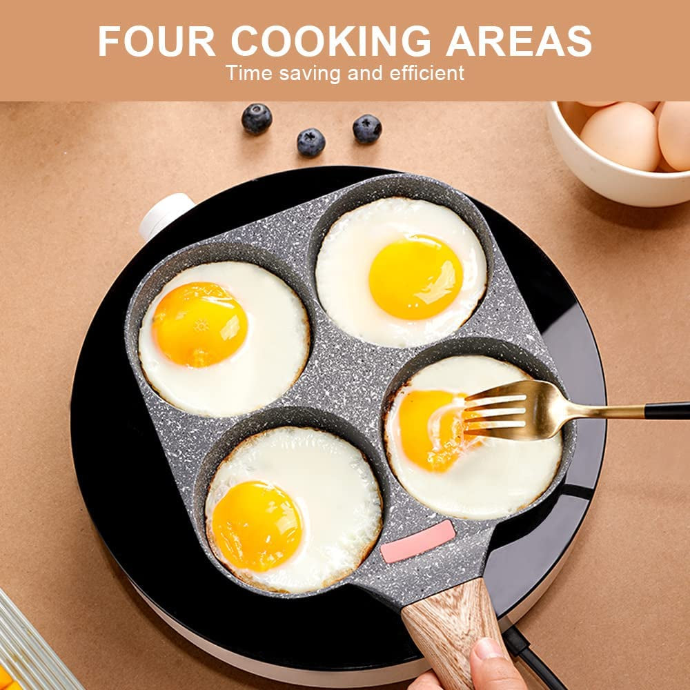 Nonstick Egg Pan with 4 Cups, Aluminium Alloy Cooker for Breakfast, Suitable for Gas Stove & Induction Cooker, PFOS-Free (Black)