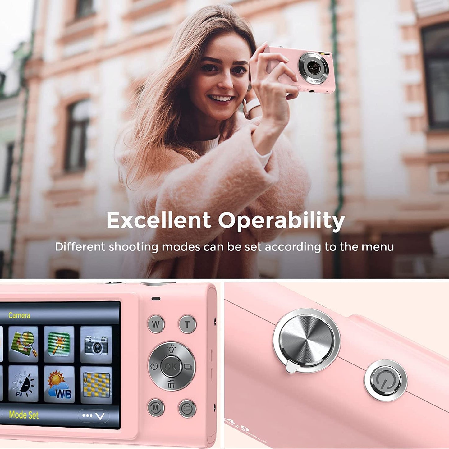 Auto Focus Digital Camera - A 2.7K Vlogging Camera with HD 48MP resolution, 16X Digital Zoom, and it includes a 32GB Memory Card, 2 Batteries, and a Charger. This portable, compact camera is suitable for Kids, Teens, Adults, and Beginners. Color: Pink.