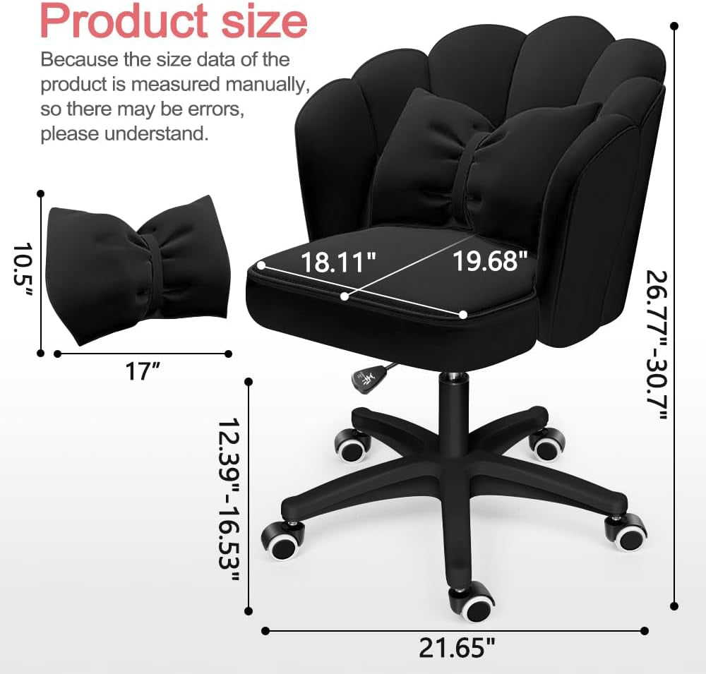 Cute Petal Office Desk Chair, Modern Fabric Height Adjustable Chair Makeup Chairs Computer Chairs (Modern, Black)