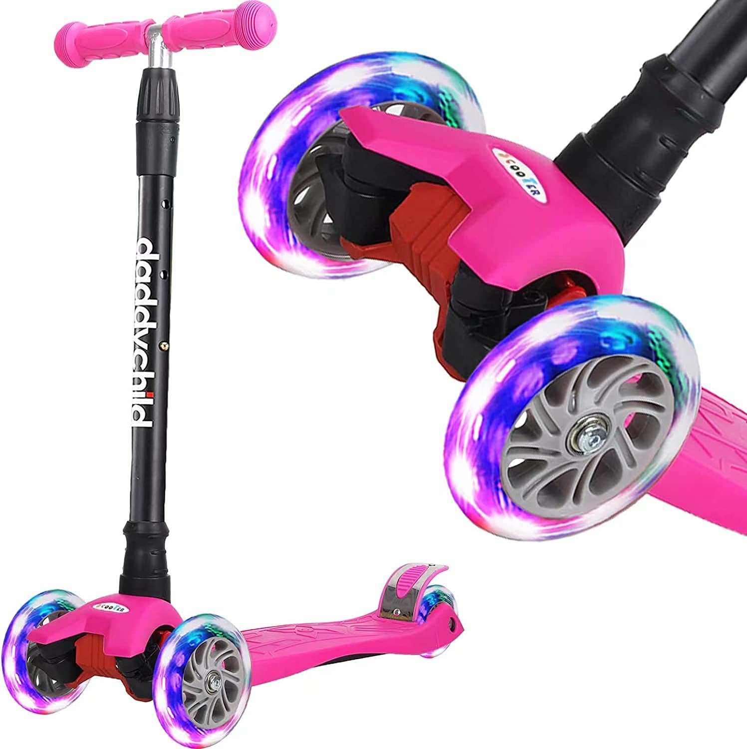 Youth Scooters: 3-Wheel Kick Scooter for Toddlers, Boys, and Girls, with 4 Adjustable Height Options, Lean-to-Steer Design, Extra-Wide Deck, and Light-Up Wheels, Suitable for Children Ages 3 to 14