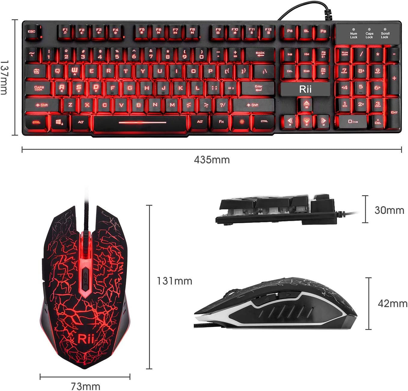 Gaming Keyboard and Mouse Combo - 3-Color LED Backlit, 104Keys Standard Keyboard with USB Mouse for Computer, PC, Desktop, Laptop - Ideal for Gaming and Home Office Use