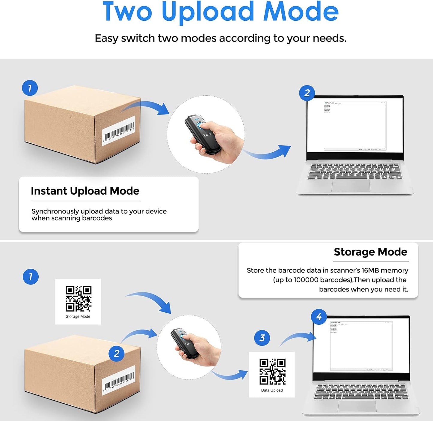 Bluetooth QR Code Scanner with Volume Adjust Button, Physical Power Switch, and 2D Bar Code Scanning Capability for Inventory Management, Compatible with Tablet, iPhone, iPad, Android, iOS, PC, and POS Systems