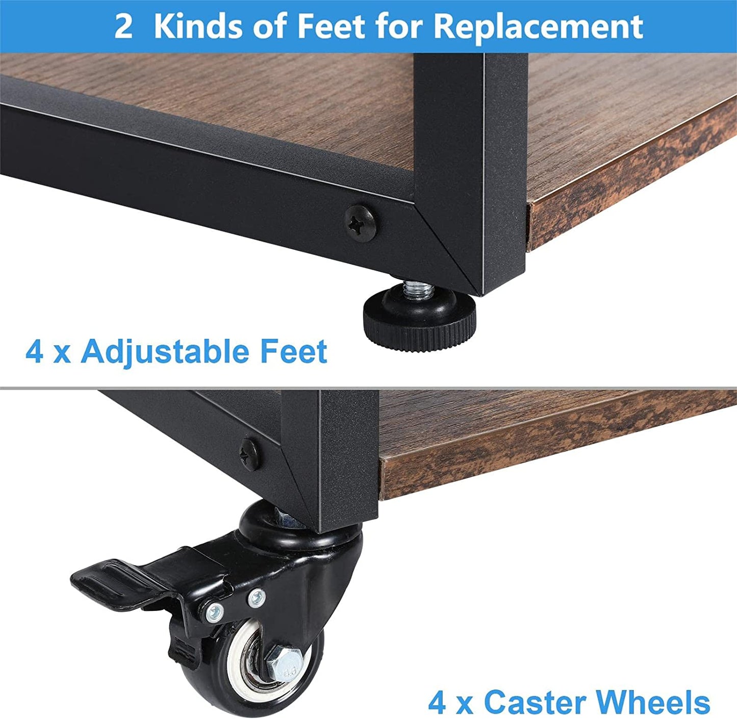 Mobile CPU Holder Stand Cart with Rolling Caster Wheels - Computer Tower Stand for Gaming PCs and Printers, 2 Tier Design