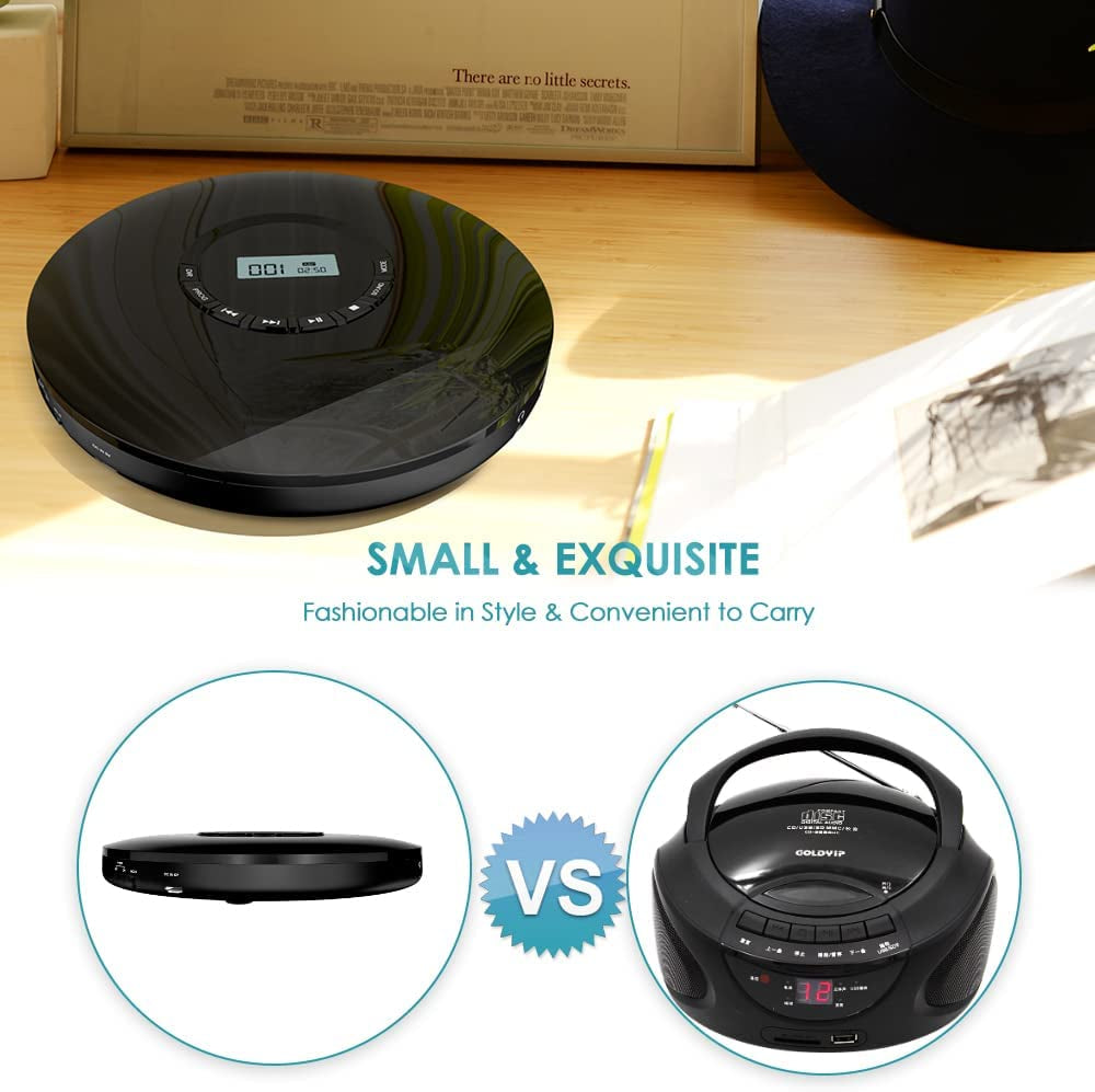 Portable Rechargeable CD Player - Gueray CD Walkman with 1400mAh Battery, Headphones Jack, and LCD Display. Comes with a USB Supply for CD Music Disc Playback.