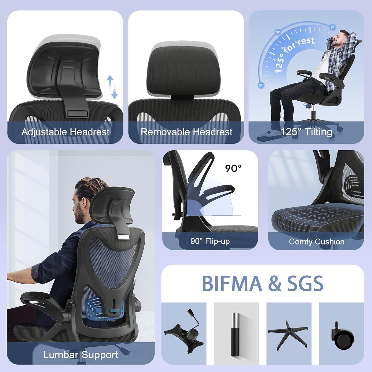 Ergonomic Office Chair with Adjustable Headrest, Lumbar Support, and Armrests - High Back Computer Chair for Comfortable and Productive Work