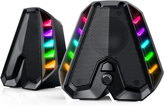 Computer Speakers GS04 RGB PC Wired Speakers with Subwoofer. USB-Powered for Desktop with Bass Diaphragms Stereo. Small Gaming Speakers for PC, Computer, Laptop, Mini Monitor.