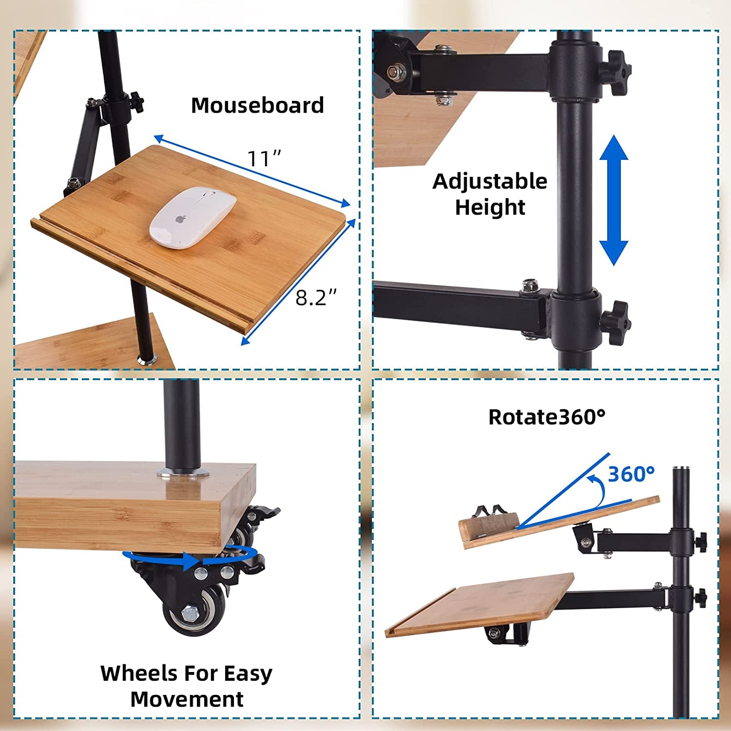 Adjustable Rolling Laptop Stand - Versatile Workstation Desk for Laptops, Tablets, and Art - Suitable for Various Settings - Swing Arm, Stable Base