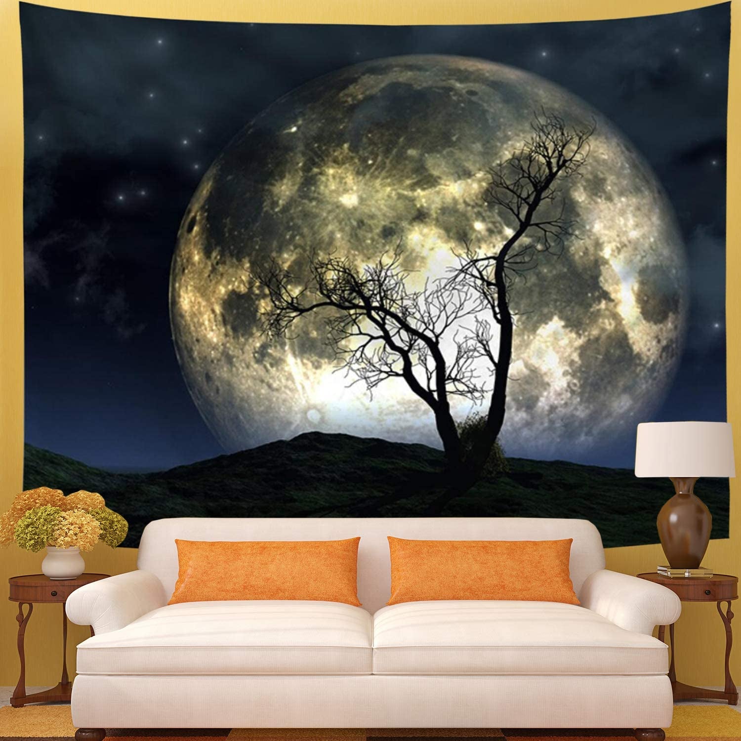 Starry Sky and Moon Tapestry - 51.2x59.1 Inch Galaxy and Tree Wall Hanging for Home Decor