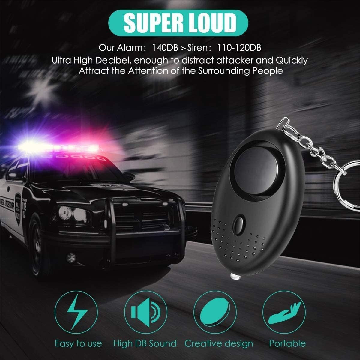 USB Rechargeable Personal Alarm for Women, Children, and the Elderly - 130dB Self Defense Siren with Pure Copper Keychains and LED Strobe Light (Multicolor)