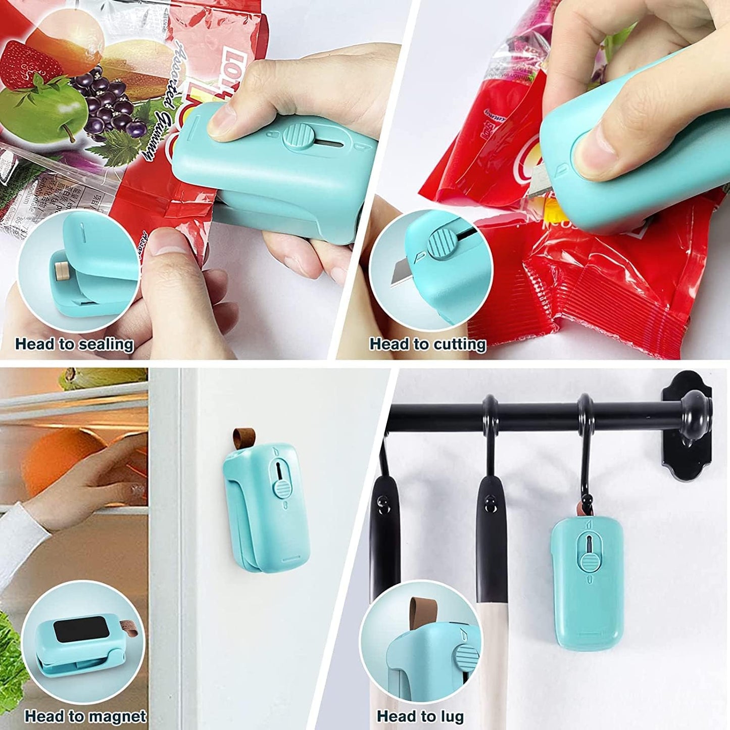 Blue Mini Portable Bag Sealer: Handheld Heat Sealer for Quick Sealing of Food Storage Snack Fresh Bags. Please note that batteries are not included.