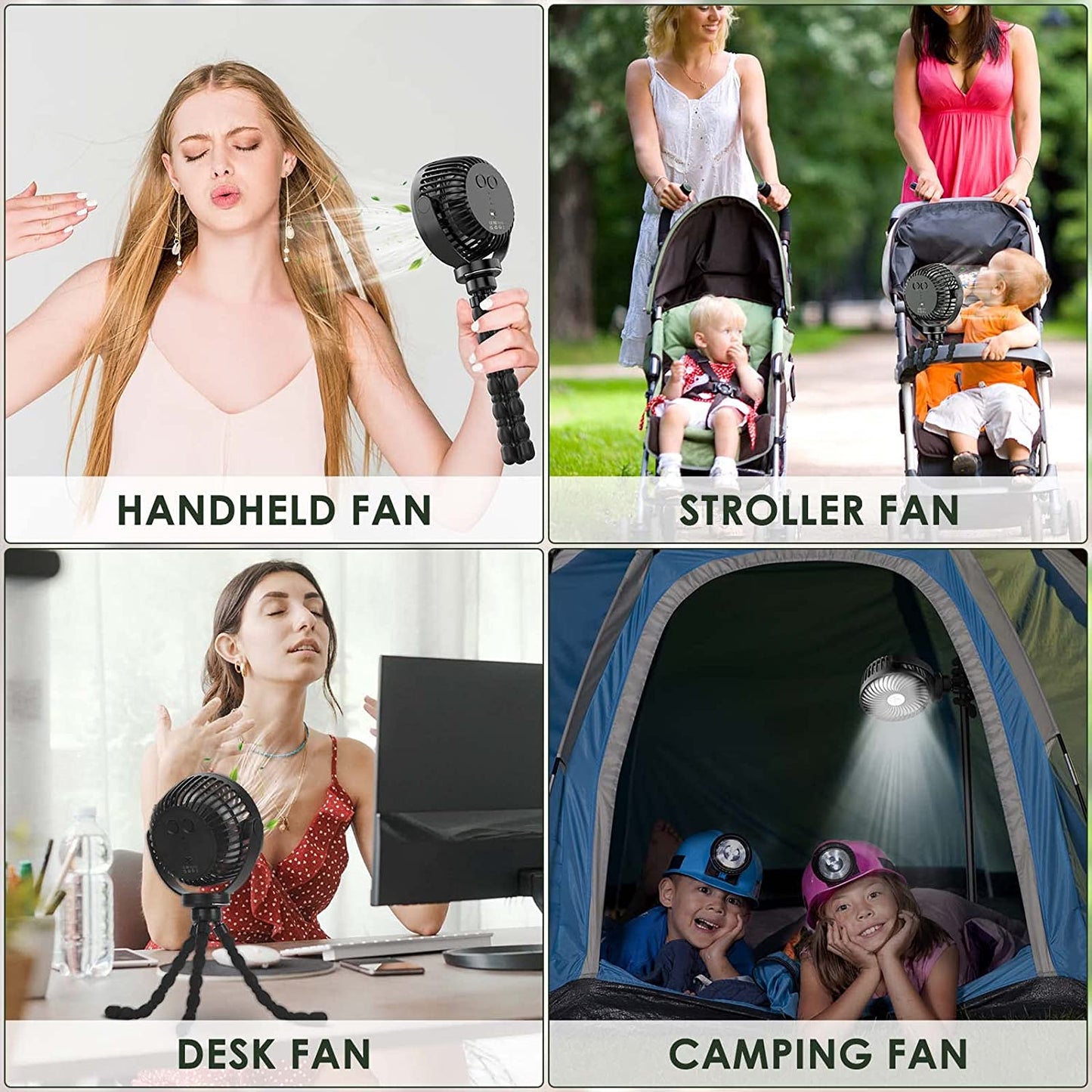 USB Rechargeable Stroller Fan with Flexible Tripod, LED Light, and Ultra Quiet Operation - Portable Personal Fan for Stroller, Car Seat, Bike, Camping, Office, and Outdoor Use