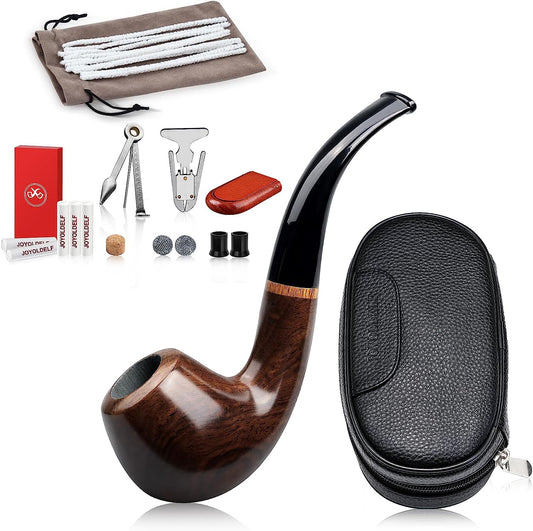 Luxury Tobacco Smoking Pipe, Leather  Pouch, Deepened & Windproof Tobacco Pipeswith 9mm Pipe Filter