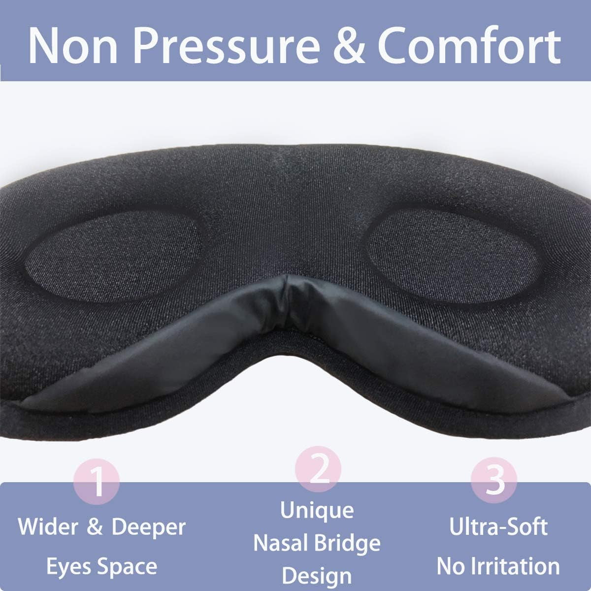 Sleep Mask: 3D Concave Design, 100% Blackout, Ultra-Soft, Adjustable for Men and Women. Ideal for Travel, Naps, Yoga, and Insomnia.