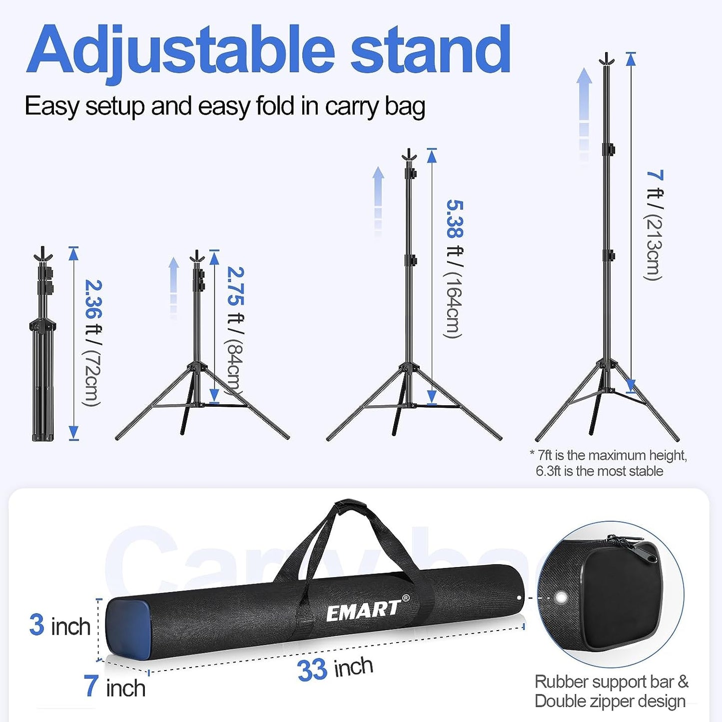 7x10ft/2.1Mx3M Photo Backdrop Stand Kit - Adjustable Background Support System for Video Studio and Photography, Includes 2 Sand Bags and 4 Clamps, Ideal for Parties