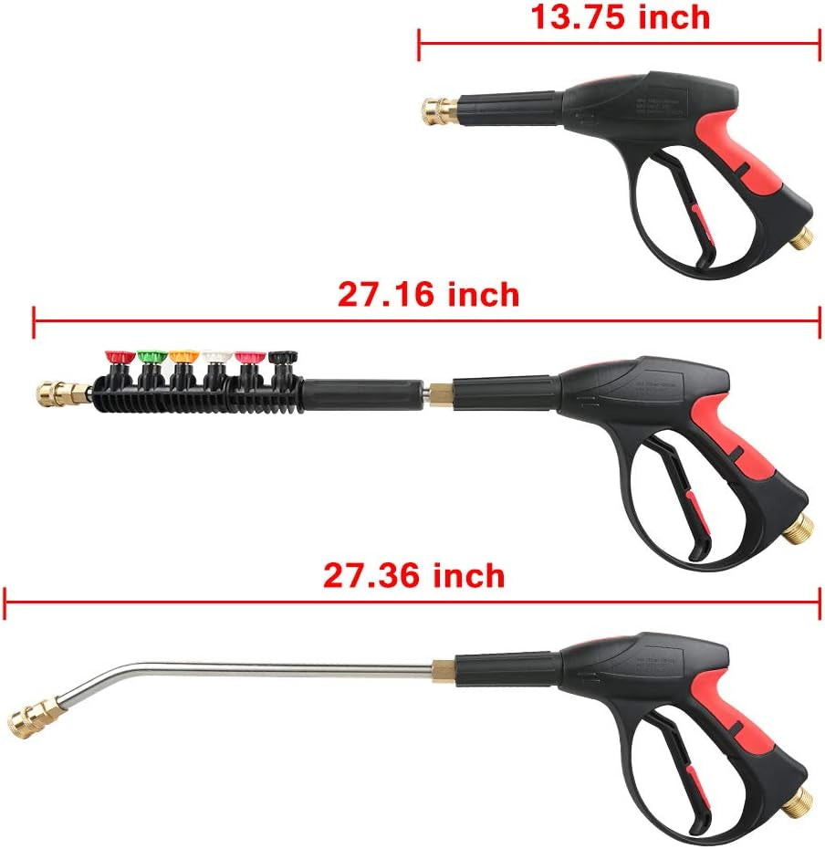 4000 PSI High Pressure Washer Gun Kit with Replacement Extension Wand, M22-14mm Fitting Gun, 1/4”×50FT Hose, 6 Spray Nozzle, 30 Degree Curved Wand...