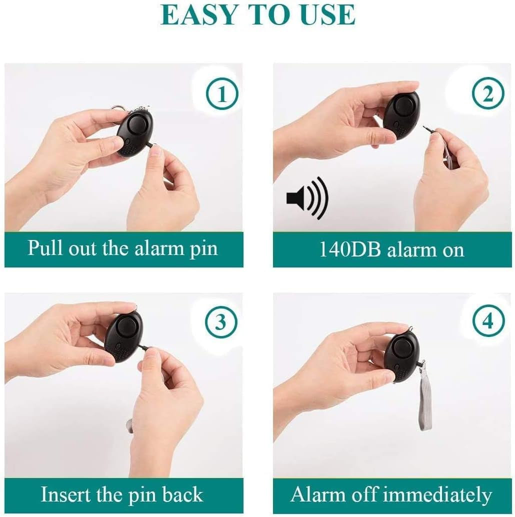 USB Rechargeable Personal Alarm for Women, Children, and the Elderly - 130dB Self Defense Siren with Pure Copper Keychains and LED Strobe Light (Multicolor)