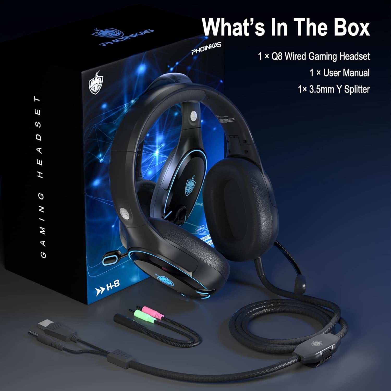 Premium Gaming Headset with 7.1 Surround Sound, Noise Cancelling Mic, and LED Light - Compatible with PC, PS4, PS5, Nintendo Switch, and More (Blue)