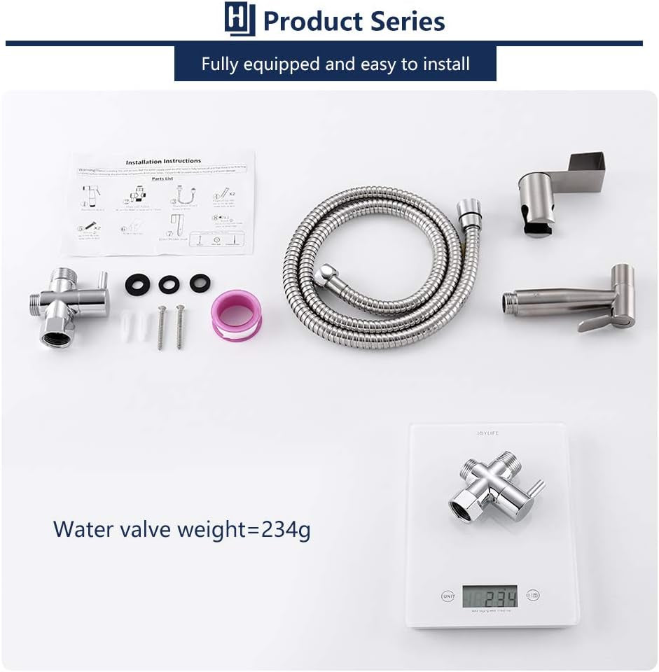 Brushed Nickel Handheld Bidet Sprayer Kit for Toilet - Wall Mounted or Holder Hook Installation, Ideal for Cloth Diaper Spraying, Includes Complete Accessories.