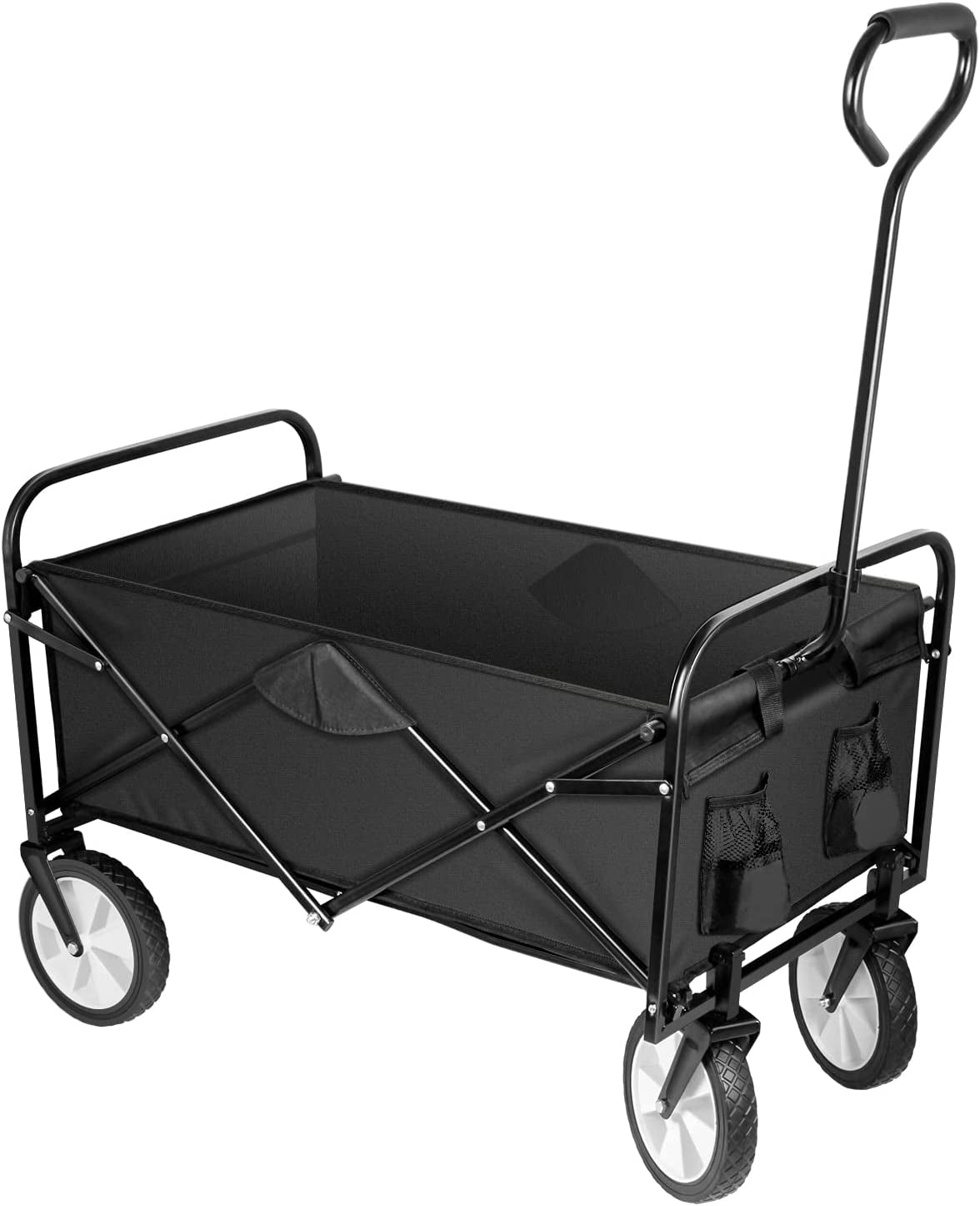 Wagon Rolling Collapsible  360 Swivel Wheels -Garden Cart, Outdoor Camping Folding Wagon Utility, Garden Shopping Cart - Adjustable Handle, 220lbs Weight Capacity -  Black